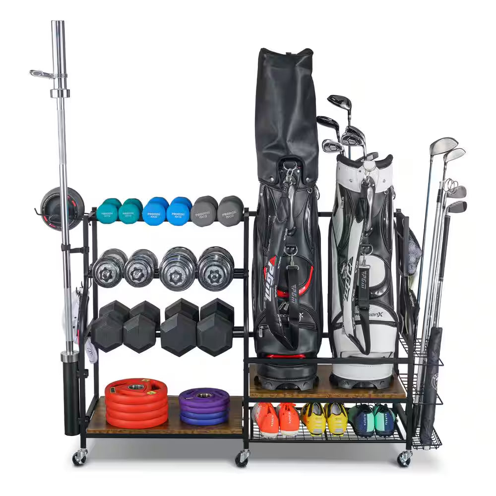 250 Lbs. Weight Capacity Sports Storage Garage Organizer Home Gym Workout Storage Rack Multifunction Equipment Rack