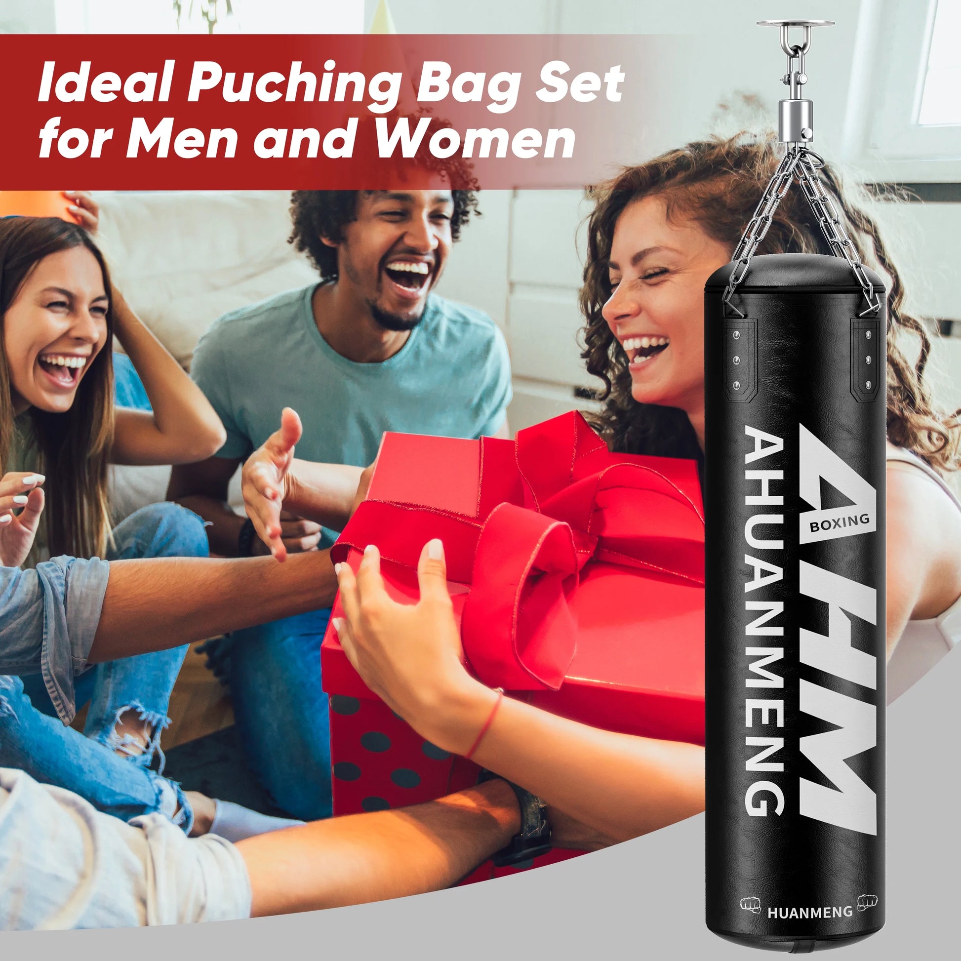 Punching Bag for Adults 4FT PU Heavy Boxing Bag Set Hanging Boxing Bag Kit W/ 12Oz Gloves