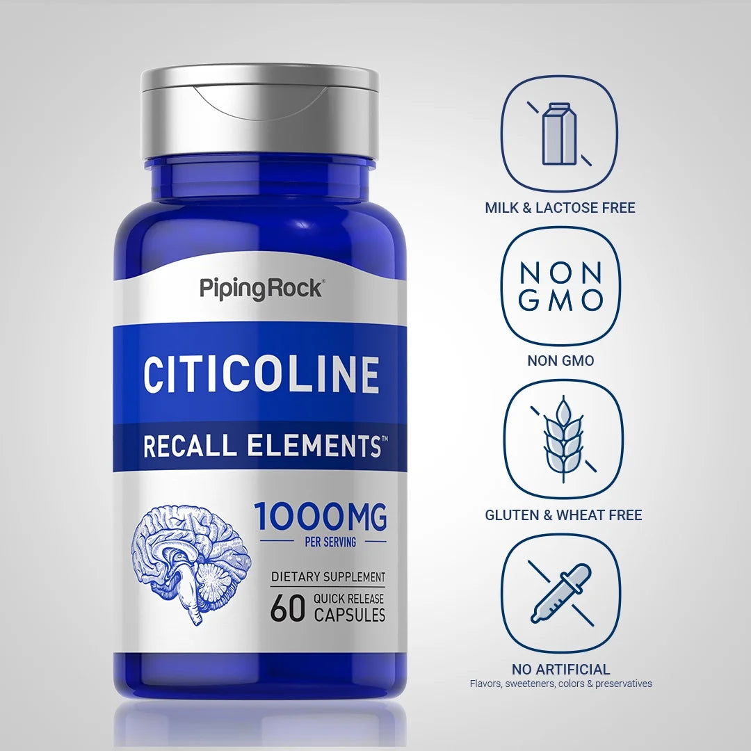 Citicoline (Recall Elements) 500 Mg | 60 Quick Release Capsules | Non-Gmo, Gluten Free | by