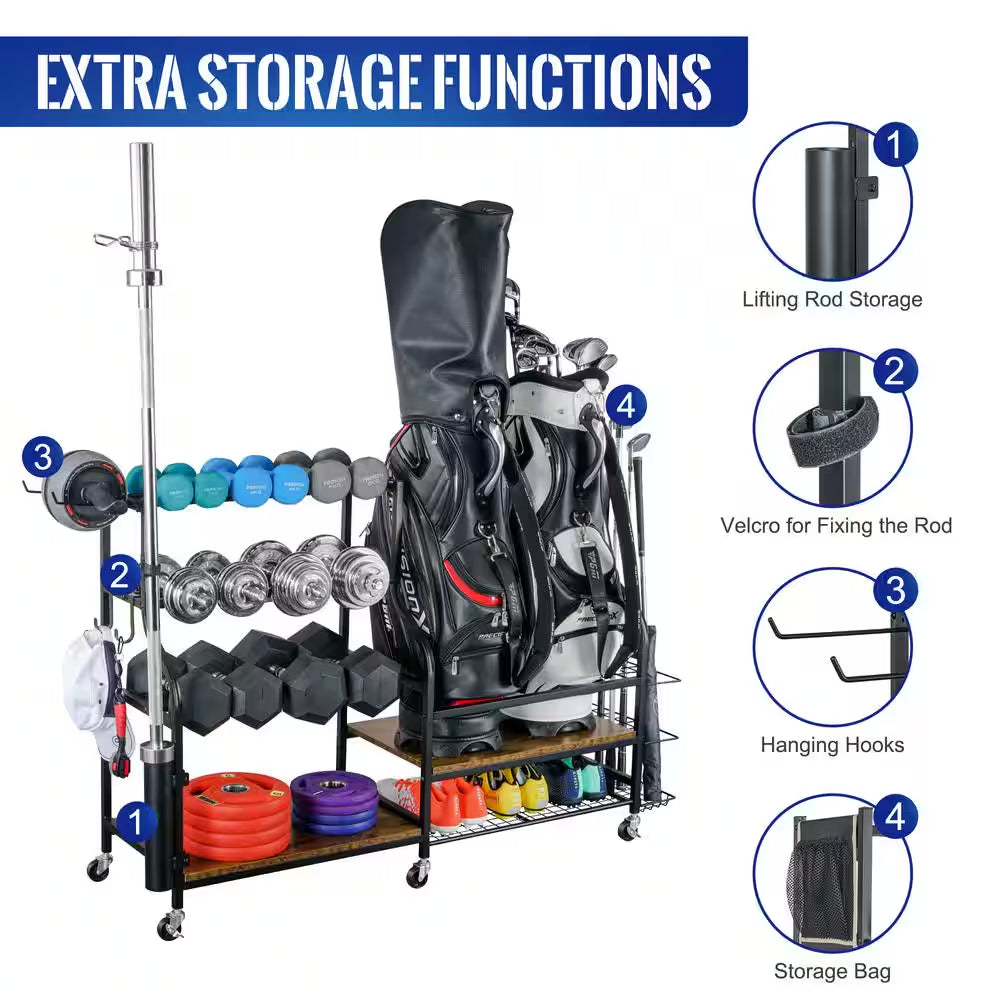 250 Lbs. Weight Capacity Sports Storage Garage Organizer Home Gym Workout Storage Rack Multifunction Equipment Rack