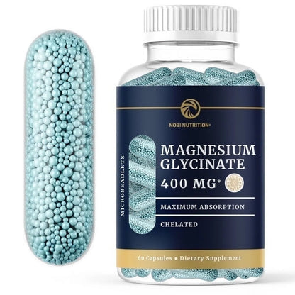 Magnesium Glycinate Supplement | Advanced Microbeadlets Chelated for Maximum Absorption | 400Mg Magnesium Bisglycinate Powder for Women & Men | 60 Ct