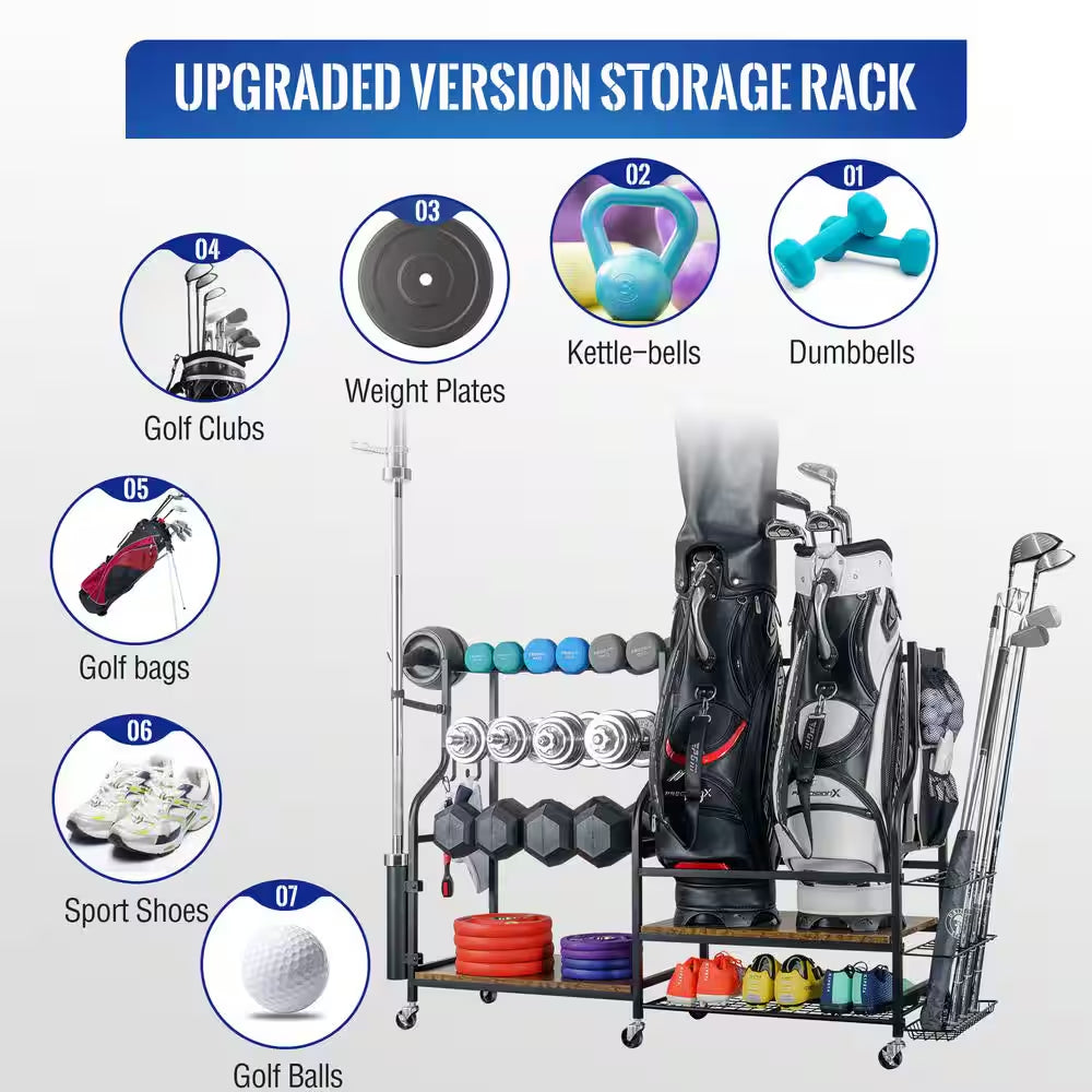 250 Lbs. Weight Capacity Sports Storage Garage Organizer Home Gym Workout Storage Rack Multifunction Equipment Rack