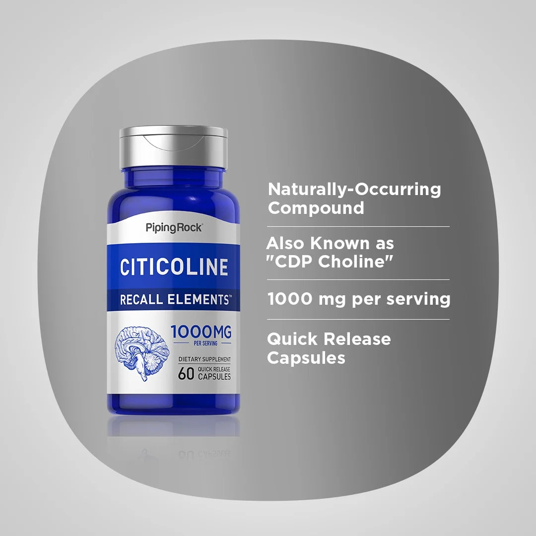 Citicoline (Recall Elements) 500 Mg | 60 Quick Release Capsules | Non-Gmo, Gluten Free | by